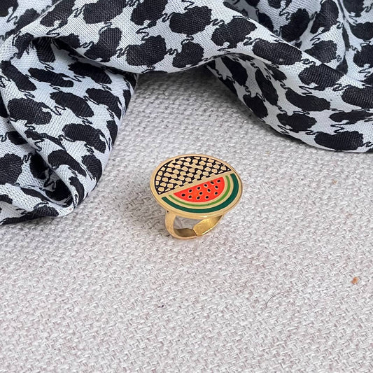 luxury Golden watermelon palestine country kufiye Ring