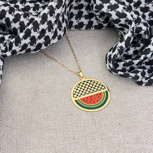 luxury golden watermelon palestine country kufiye pendant necklace